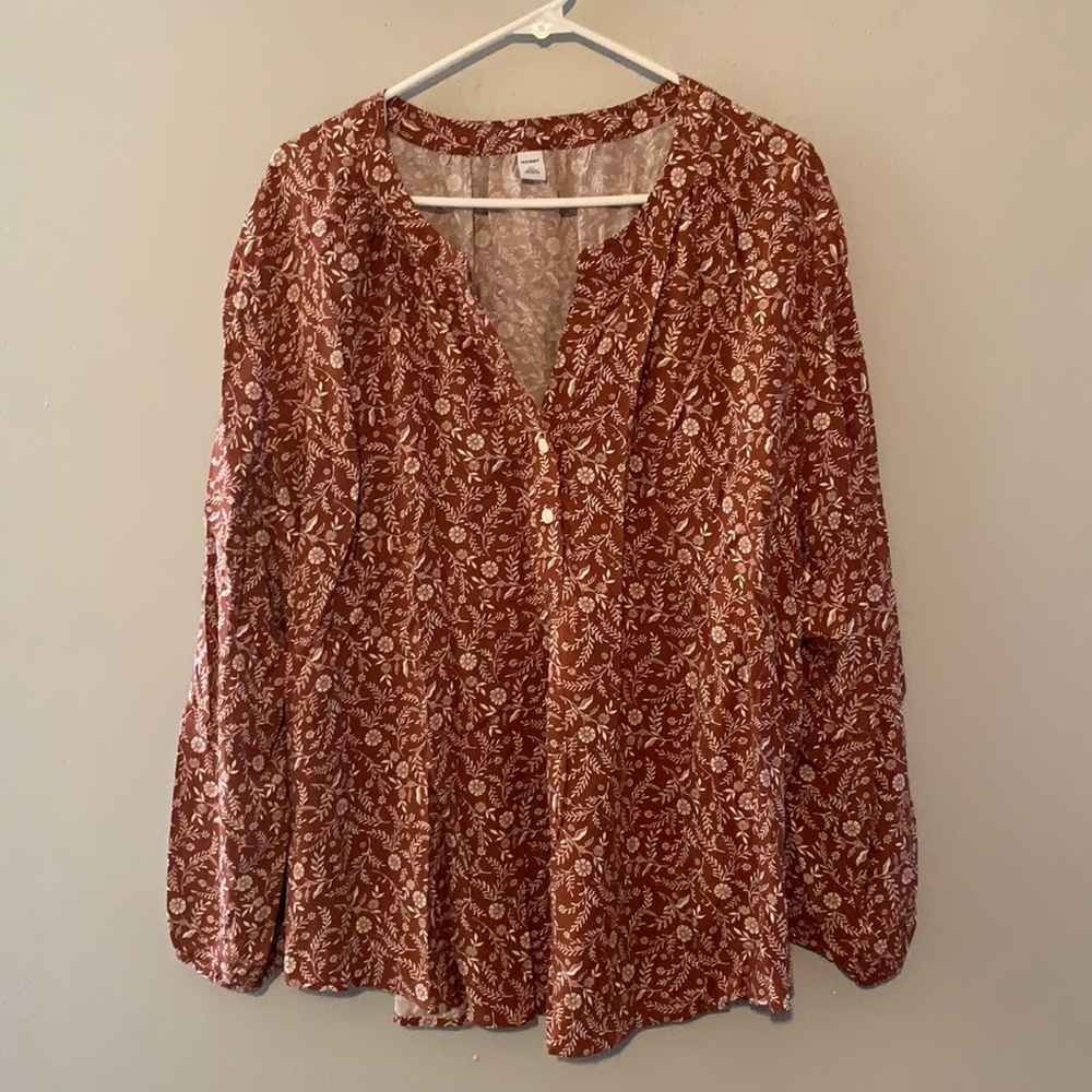 Old navy women’s split neck popover floral print long sleeve blouse shirt NWT